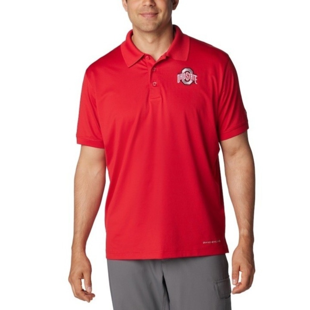 COLUMBIA Ohio State Buckeyes Tamiami Omni-Shade Polo Shirt Red Mens XL *NEW* $70